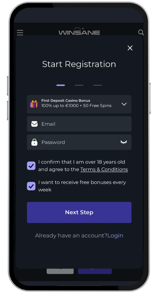 Winsane Casino register